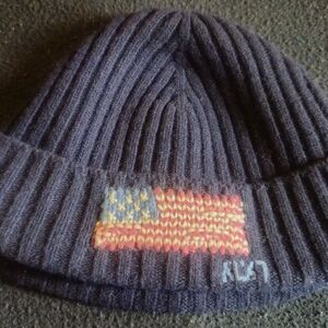 Polo by Ralph Lauren Navy Ribbed Beanie with Flag Patch